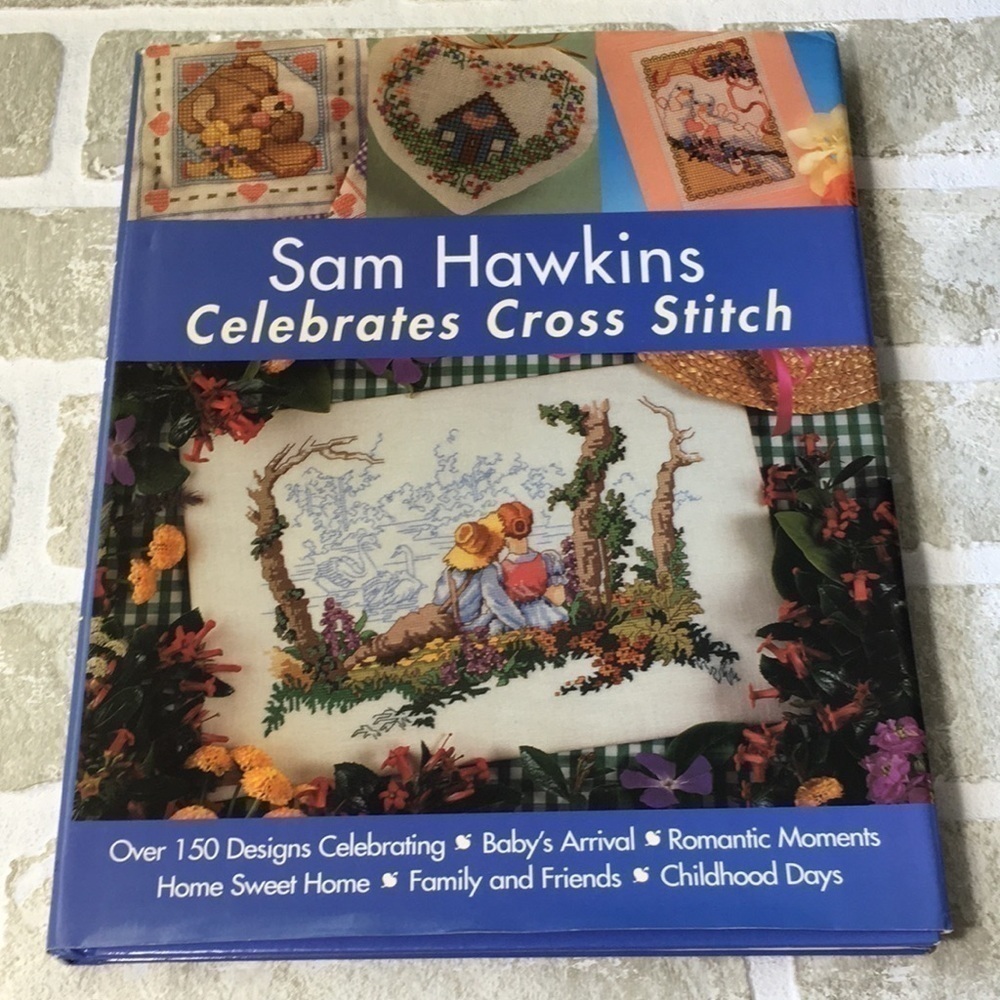 Sam Hawkins Celebrates Cross Stitch Patterns Hardcover Book Vintage